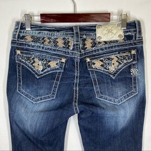 Miss Me Dark Wash Blue Denim Mid Rise Embellished Boot Cut Jeans 30 x 33